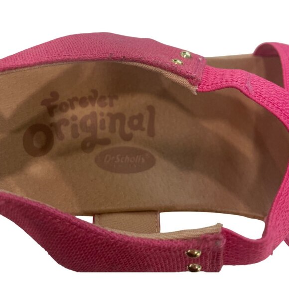 Dr. Scholls Pink Canvas Platform Cork Sandals Size 7M Stretch Beach - Picture 4 of 6